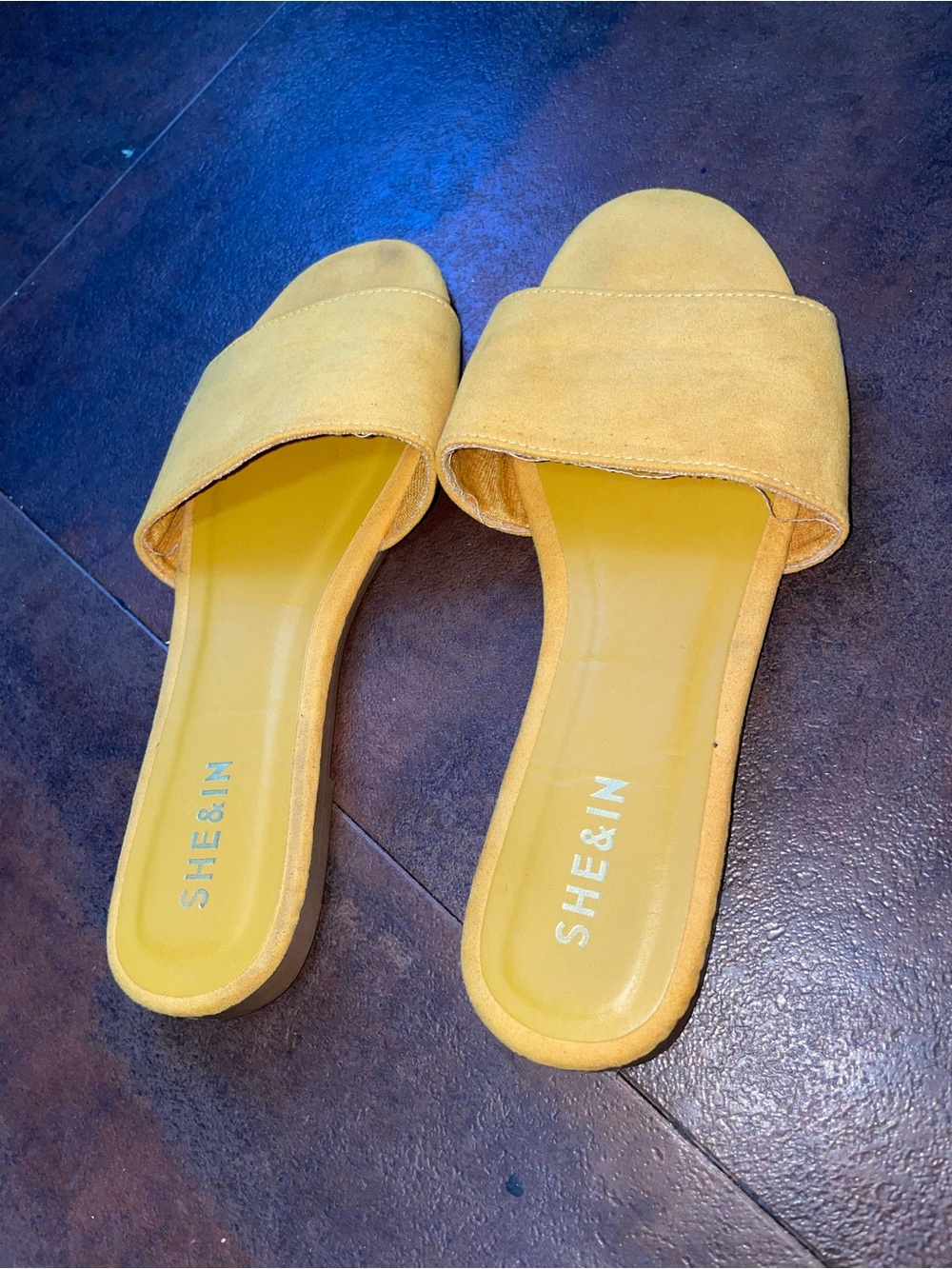 SHEIN Mustard Yellow Suede Slide Mules
